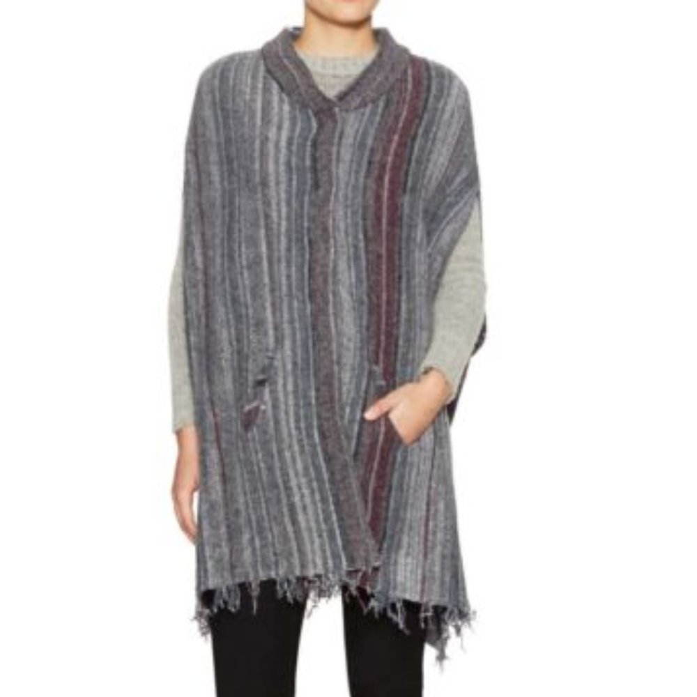 Free People SW Fringe Boho Blanket Poncho Sweater Duster Wrap‎ Coat M-L